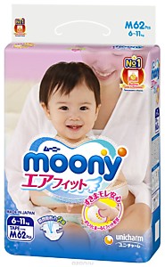MOONY подгузники M (6-11 кг), 62 шт